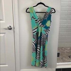 Bold patterned v neck dress